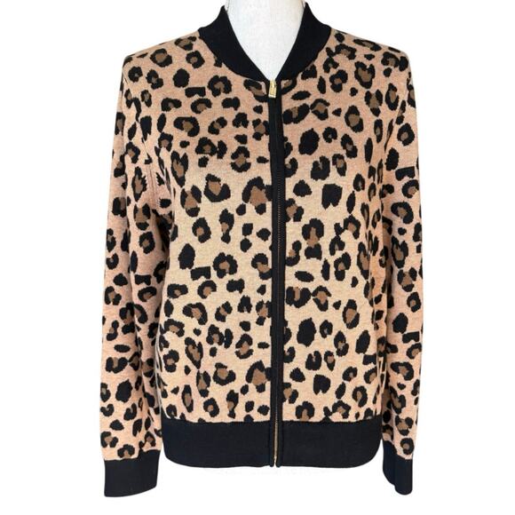 J. Crew Leopard Print Zip Front Cardigan Medium - Picture 1 of 7